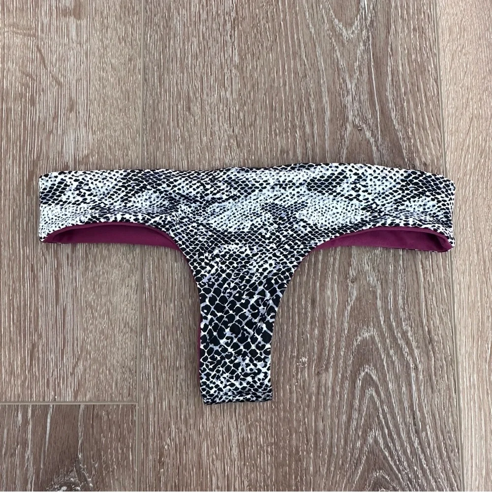 Reversible Snake-Print Bikini Bottom in Black & Purple